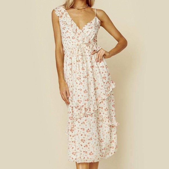 Blue Life for Revolve Violet Ruffled Floral Dress in Cream Gold Size XS *NEW* - Picture 6 of 6